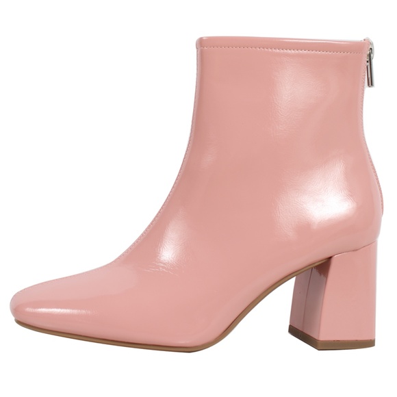 Pink Square Toe High Top Mid Block Heel Ankle Boot - Picture 3 of 5